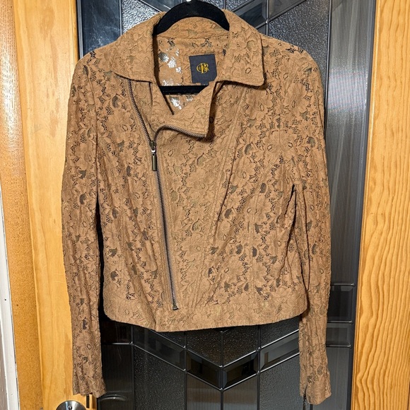 Orb Jackets & Blazers - Chic Brown Lace Moto Jacket